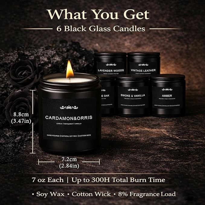 Candles for Men, 6 Pack Soy Wax Gift Set, 300H Long Lasting Home Fragrance - Image 4