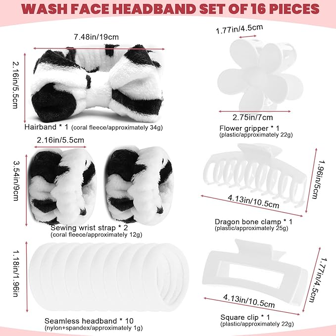 16 Pcs Skincare Headband Set, Face Washing Headband - Image 2