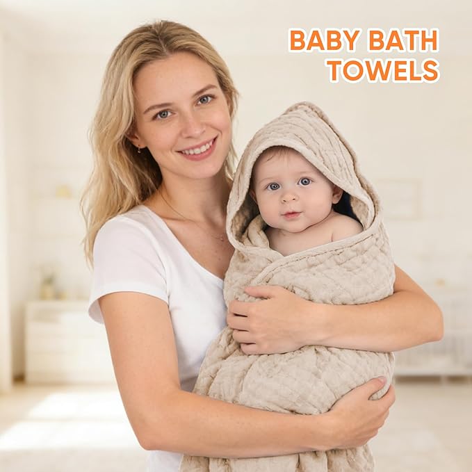 MIGIOL Muslin Hooded Baby Towels 100% Cotton ，Super Soft Muslin Baby Bath Towel - Image 9