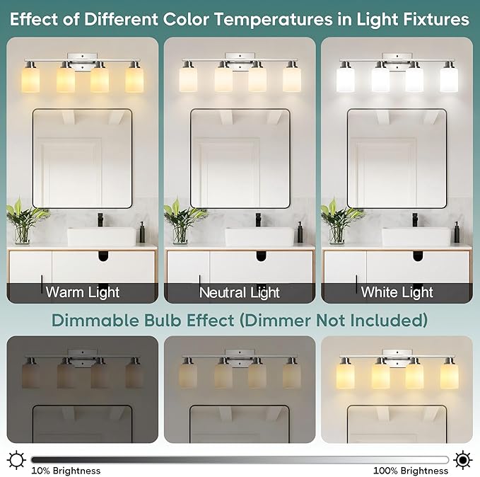 Ascher Bathroom Light Fixtures, 4-Light Vanity Light Over Mirror, Brushed - Image 9