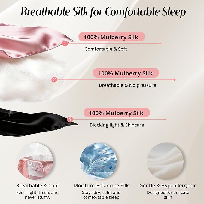 Silk Sleep Mask for Women: 100% Mulberry Silk Eye Mask, Soft Wavy Edge Eye - Image 2