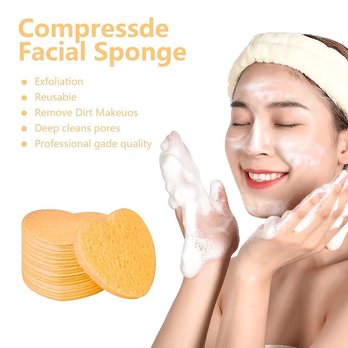 50-Count Facial Sponges Compressed, 100% Natural Cellulose Face Sponge - Image 3