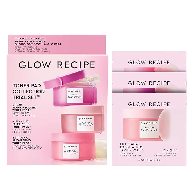 Glow Recipe Toner Pads Kit Trial Set, 12-Piece Korean Toner Pad Kit by GlowRecipe