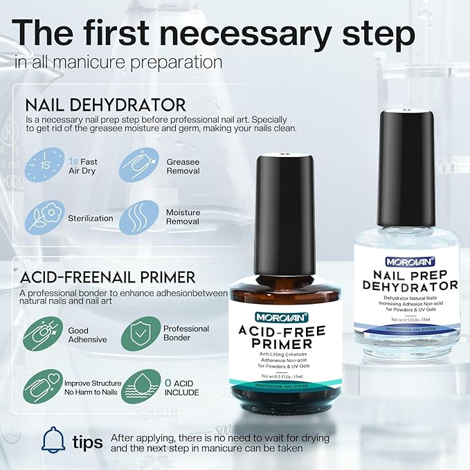 Morovan Nail Prep Dehydrator and Primer, Natural 4 PCS Dehydrator & Acid-Free - Image 3