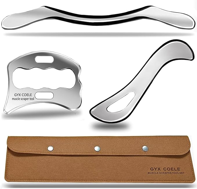 Muscle Scraper Tool Set, Stainless Steel IASTM Kit, Scraping Massage Tools by GYXCOELEIASTMTOOL