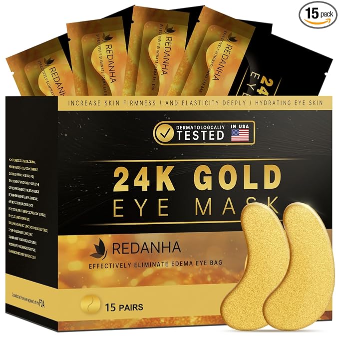 REDANHA 15 Pairs 24K Gold Under Eye Patches Face Masks Dark Circles Puffy Eye by REDANHA