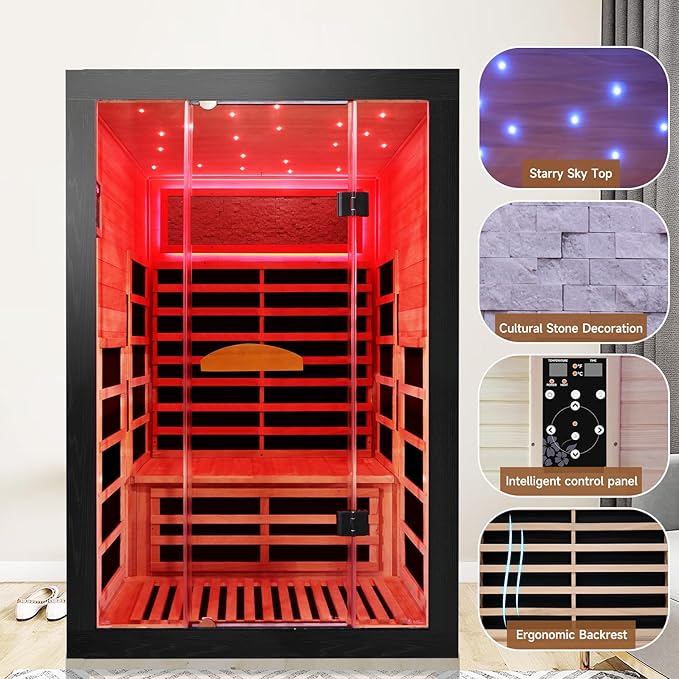 OUTEXER Infrared Sauna 2000W Wooden Saunas Home Spa Room Wood Low-EMF Indoor - Image 7