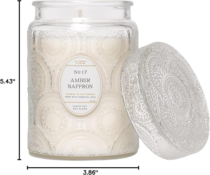 LEOBEN CO – Amber Saffron Scented Candle – 18oz, Heirloom Collection Design – - Image 3