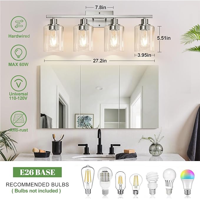 MOKATNG 4-Light Bathroom Light Fixtures, Vanity Light - Image 8