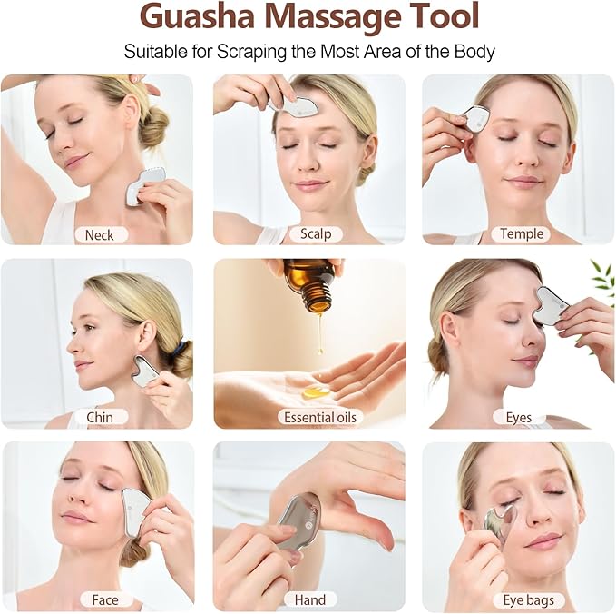 2Pcs Stainless Steel Gua Sha Facial Tools, Face and Body Skin Massage, Scraping - Image 6