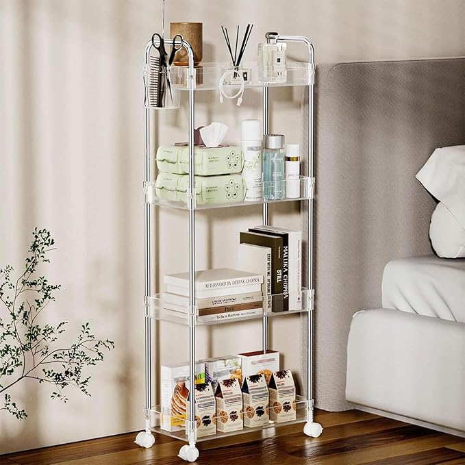 SPACEKEEPER Acrylic Rolling Storage Cart 4 Tier Clear Bathroom Cart Organizer - Image 7