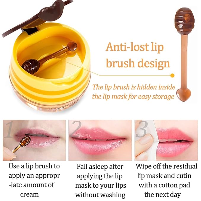 3 PCS Bee Lip Balm Lip Mask Honey Pot, Mothers Day Gifts, Honey & Strawberry & - Image 7