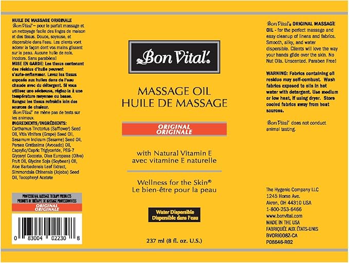 Bon Vital' Original Massage Oil, 8 Oz Bottle, Unscented Professional Massage Oil - Image 2