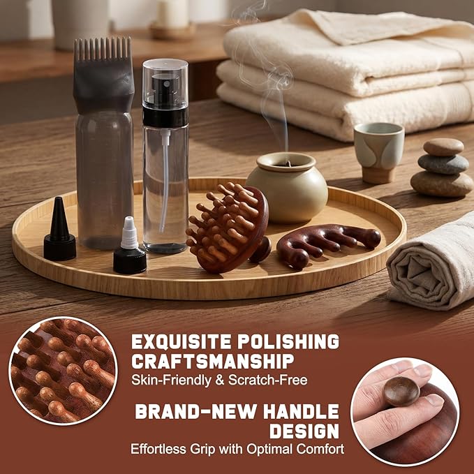 ProSuites 6 in 1 Set Wooden Head Scalp Massager Comb Tool Hair Gua Sha Comb - Image 4