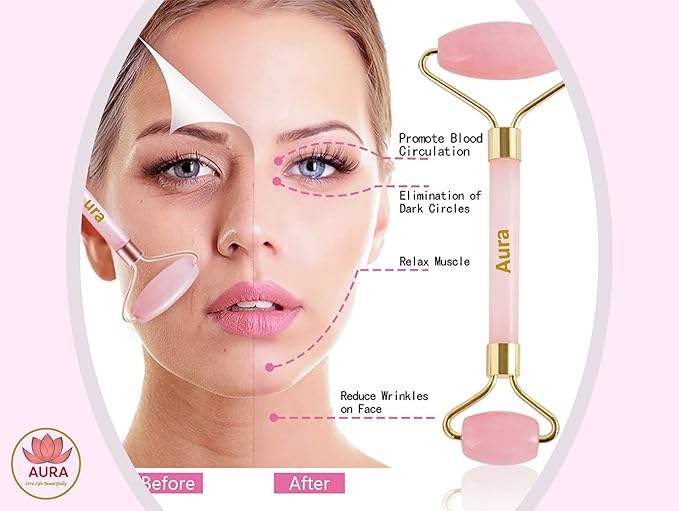 Premium Certified Luxury 100% Authentic Rose Quartz Pink Roller & Gua Sha Set - Image 3