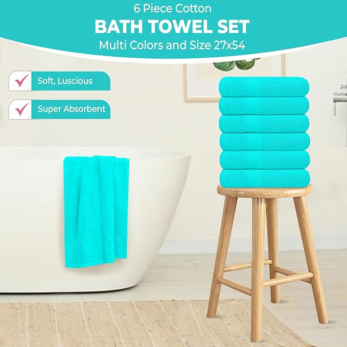 KAHAF COLLECTION 6 Pack Bath Towels Set 100% Ring Spun Cotton, Lightweight - Image 4