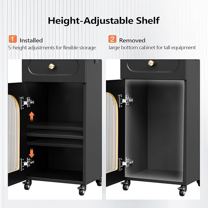 Salon Cart with Wheels & Adjustable Shelf, Esthetician, Storage Cabinet w/Glass - Image 4