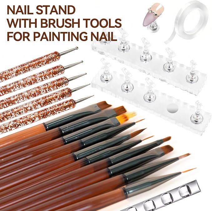 Nail Art Brushes Set with Nail Stand Holder - Image 2