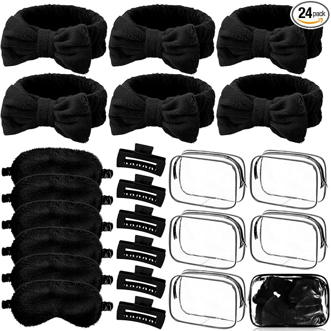 Hoteam 24 Pcs Spa Party Favors Supplies 6 Spa Headband 6 Plush Sleep Eye Mask 6 by Hoteam