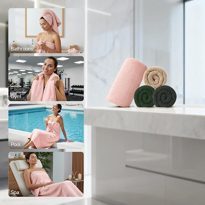 REDKISS Soft Bath Towels Set of 4-35 x 70 in Extra Large Coral Fleece Bath Towel - Image 6