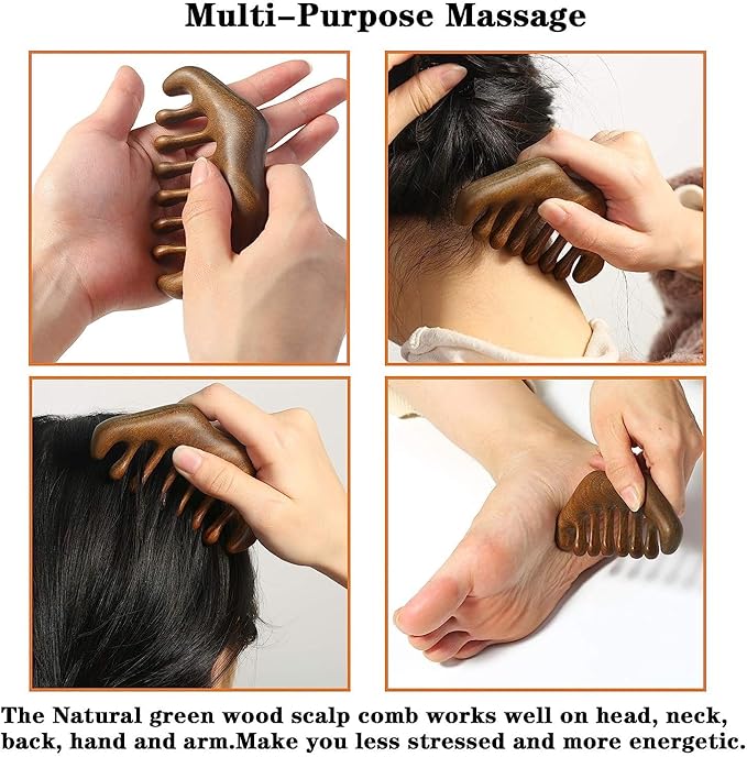OULIGET Massage Wooden Comb, Wood Wide Tooth Hair Comb, Scraping Scalp Massage - Image 5