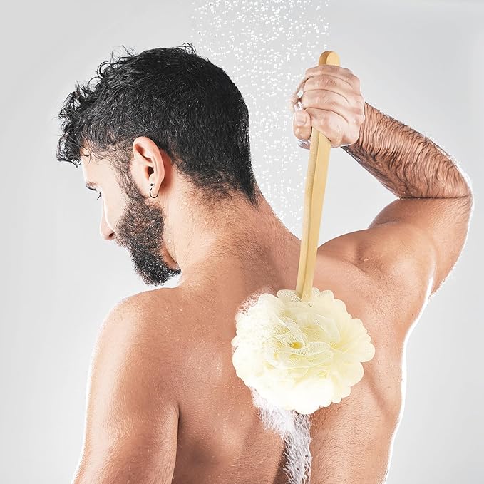 White Loofah on a Stick PE Soft Mesh Luffa Made of Soft and Sturdy Rubber - Image 5