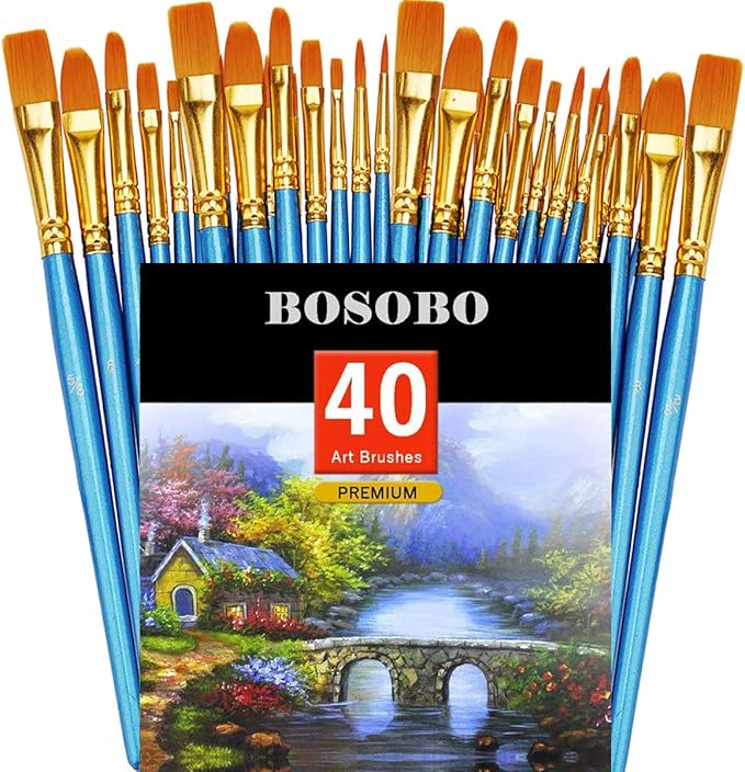 BOSOBO Pointed-Round Paint Brush, 4 Sets of 10 Pieces Fine Tip Nylon Hair by ArtistPaintBrushesSet
