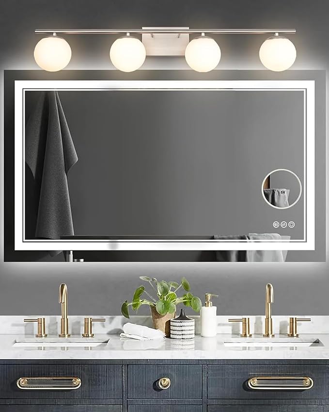 New Bathroom Vanity Light Fixtures 4 Lights Brushed Nickel Glass Shade Modern - Image 6