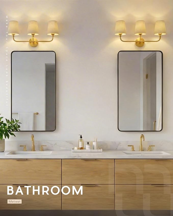 3-Light Bathroom Light Fixtures, Brushed Gold Vanity Lights - Image 5