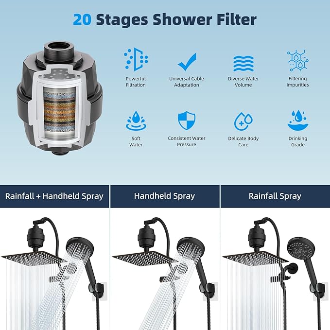Hibbent All Metal 10'' Dual Filtered Rainfall Shower Head Combo, High Pressure - Image 7