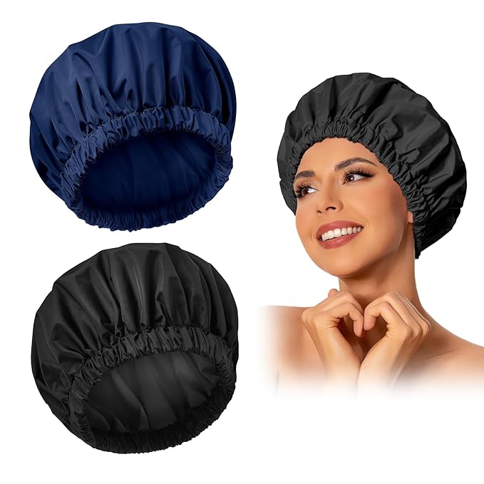 Reusable Shower Cap for Women, Large Waterproof Shower Bonnet by Edoneery