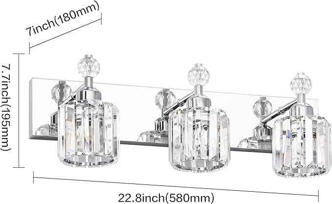 PRESDE 3-Light Crystal Bathroom Vanity Light, Chrom ModernBathroom Lights - Image 4