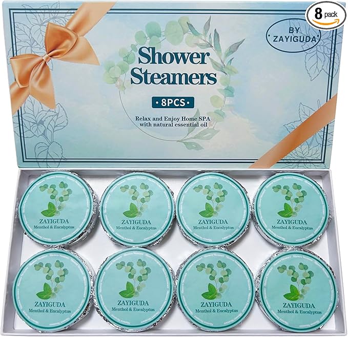 Shower Steamers Aromatherapy 8 Pack, Menthol & Eucalyptus Shower Bombs by ZAYIGUDA