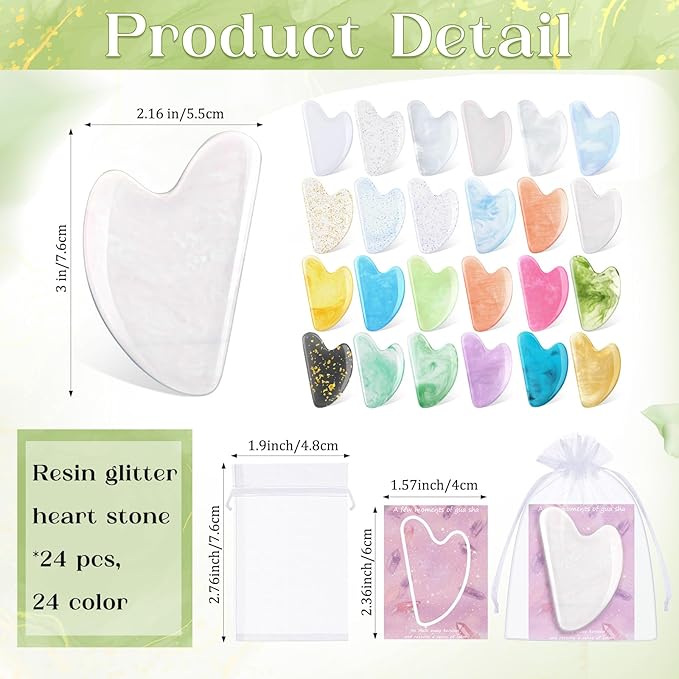 Sherr 24 Sets Gua Sha Facial Tools Bulk Resin Heart Shaped Guasha Boards - Image 2