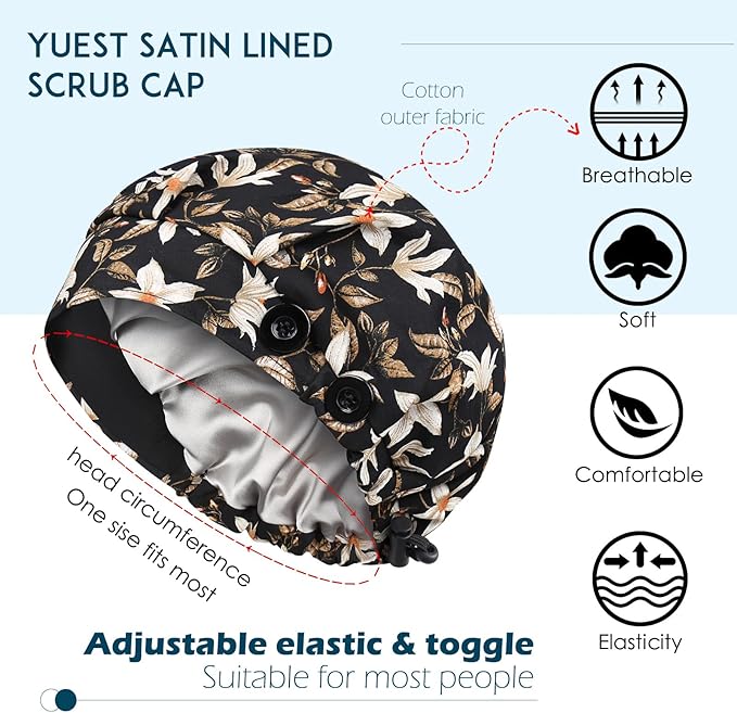 2 Pack Satin Lined Bouffant Scrub Caps - Image 2