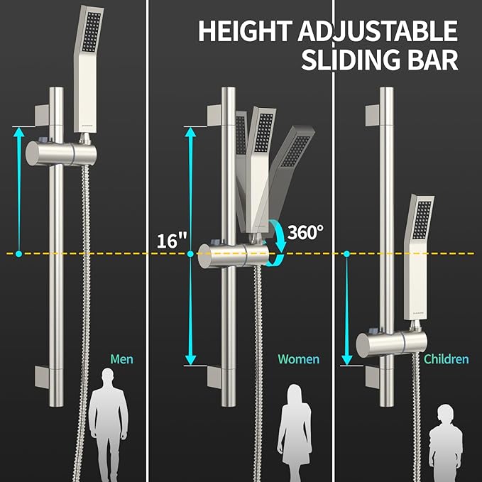 SR SUN RISE Shower System with 10" Rain Showerhead, Square Handheld Showerwith - Image 4