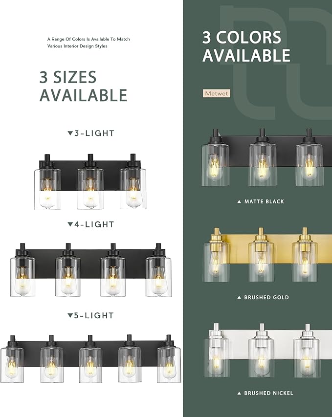 3-Light Bathroom Light Fixtures, Modern Vanity Lighting Fixtures Over Mirror - Image 7