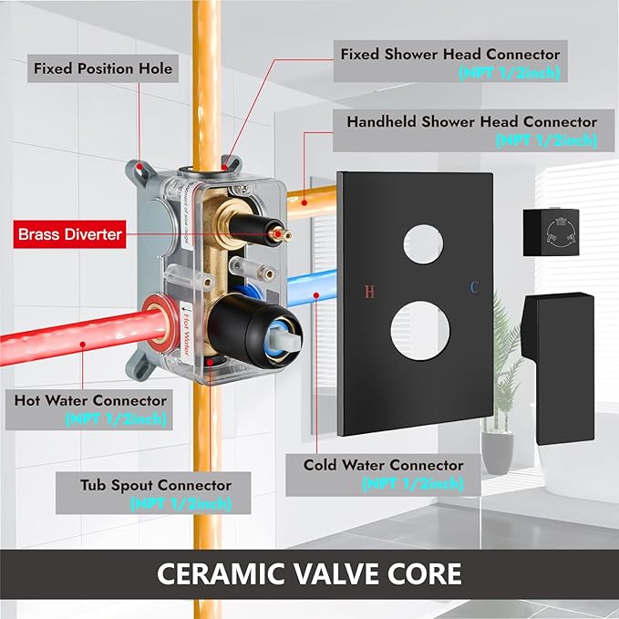 Midanya Shower System with Tub Spout, Bathtub Shower Faucet Set with Square - Image 6