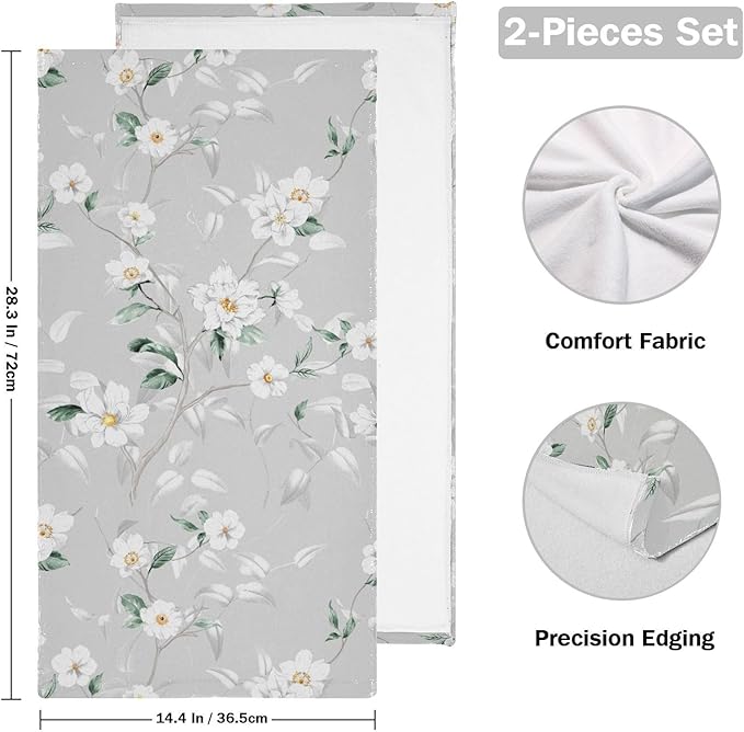 White Grey Blossom Flower Hand Towels - Image 2