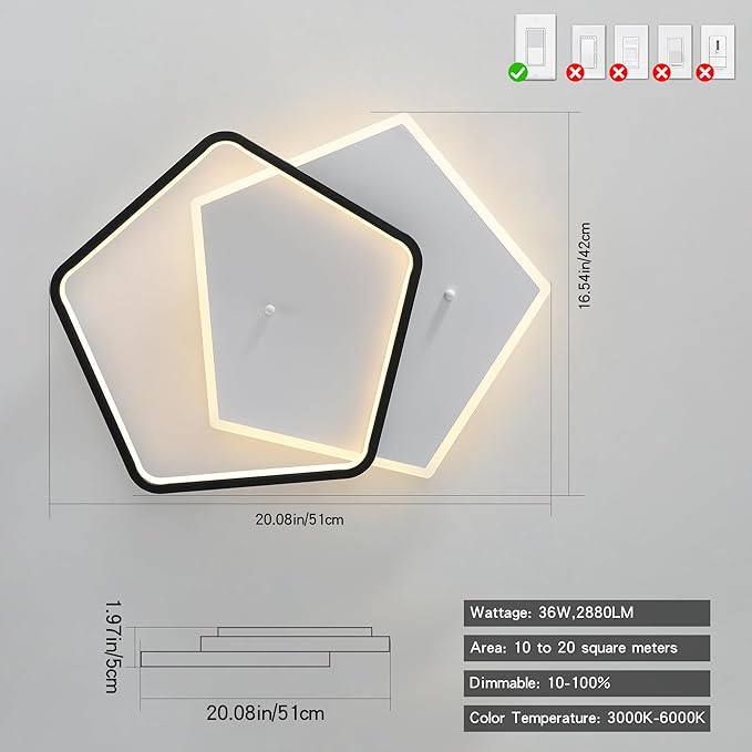Shine LUEST Modern LED Ceiling Light Fixture Dimmable Black Flush Mount Ceiling - Image 2