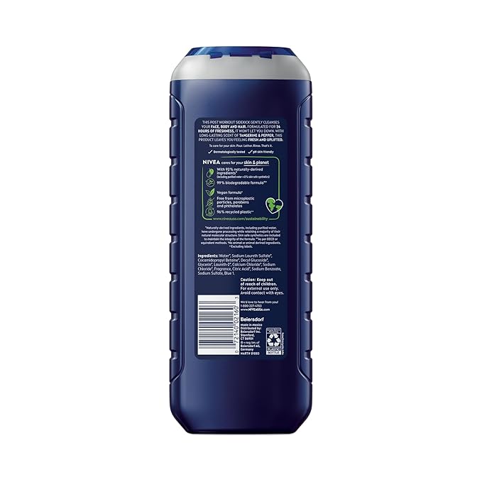 NIVEA Men Sport Body Wash with Revitalizing Minerals, Tangerine and Pepper Scent - Image 12