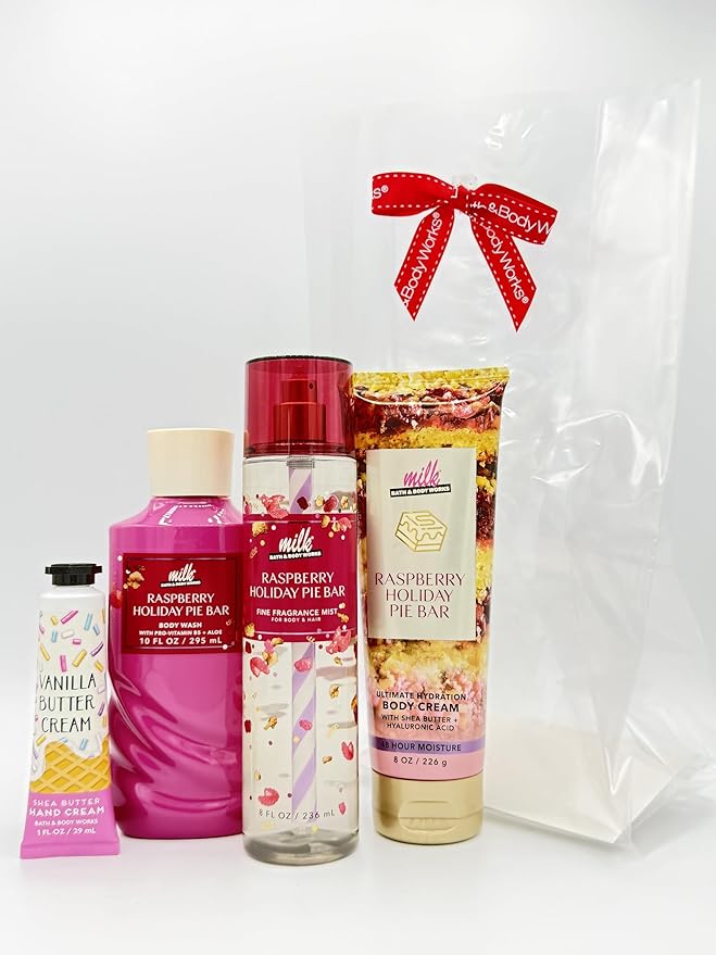 Bath & Body Works Milk Raspberry Holiday Pie Bar 4-Piece Gift Set | Includes: by BathBodyWorks
