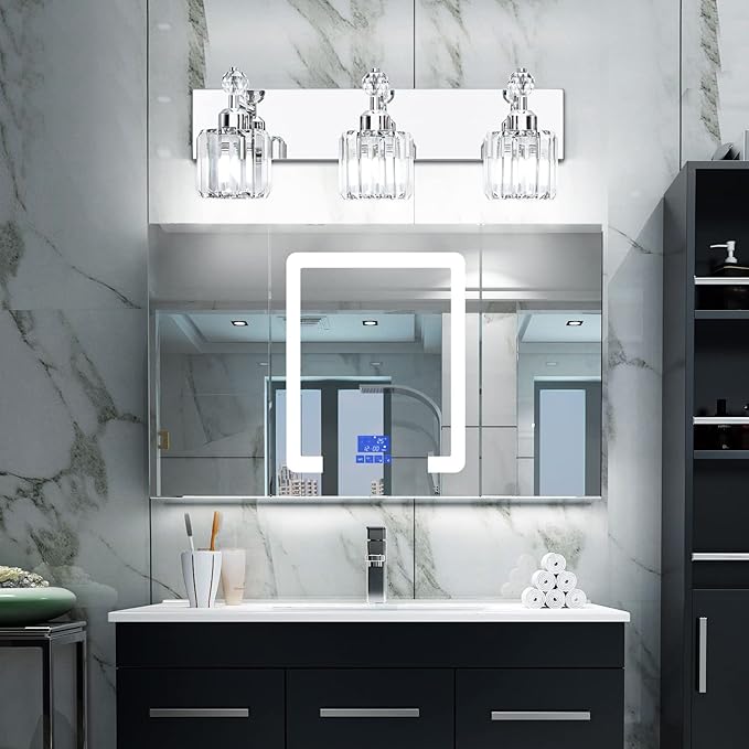 PRESDE 3-Light Crystal Bathroom Vanity Light, Chrom ModernBathroom Lights - Image 2
