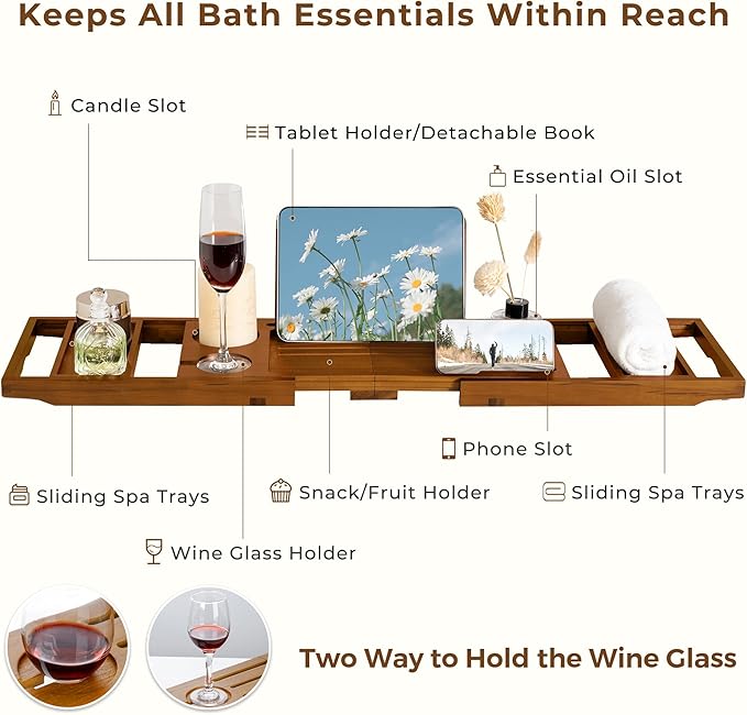 Teak Bathtub Tray, Luxury Bath Table Tray - Image 2