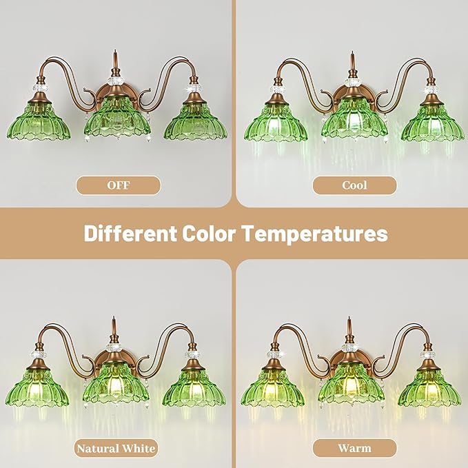 Vintage Bathroom Vanity Light, 3-Light Matte Antique Brass Finish Wall Sconce - Image 7
