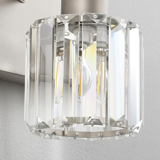 PRESDE 2-Light Crystal Bathroom Vanity Light, Brushed Nickel Modern Bath - Image 6