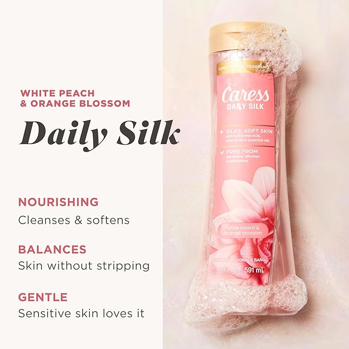 Caress Body Wash for Women, Daily Silk White Peach & Orange Blossom, Shower Gel - Image 2