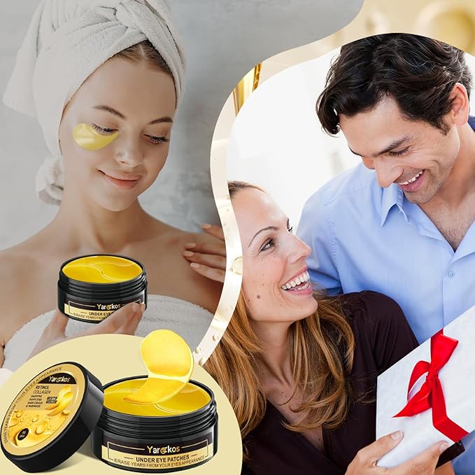 24K Gold Eye Mask 60Pcs, 5 Portable Golden Collagen Under Eye Patches, 30 Pairs - Image 7