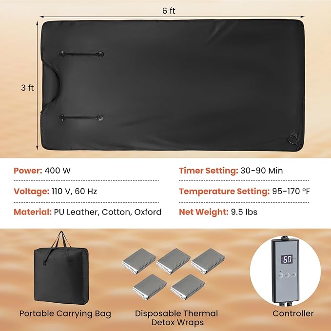 COSTWAY Infrared Sauna Blanket, Portable Full-Body Personal Sauna - Image 8