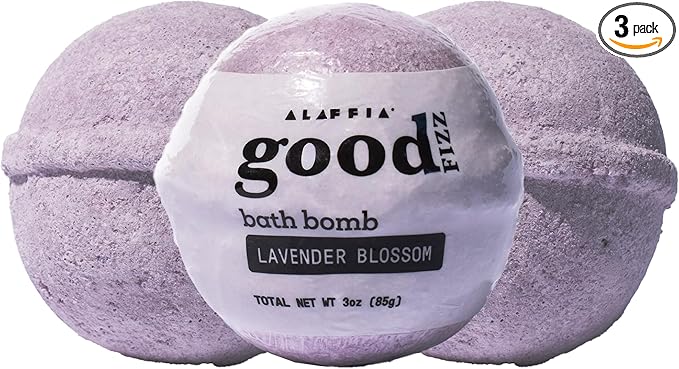 Alaffia Good Fizz Bath Bomb, Lavender Blossom 3-Pack – Long-Lasting 4-Minute by Alaffia